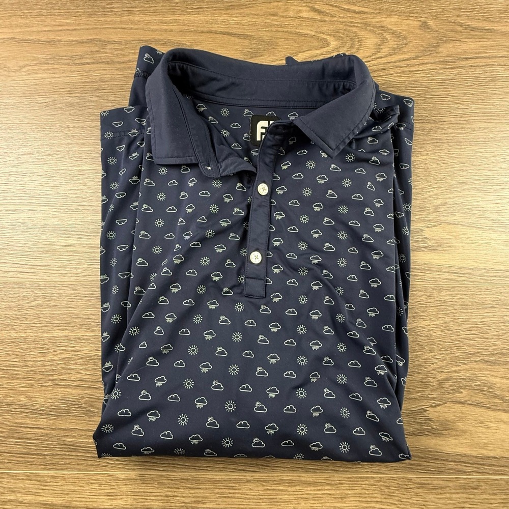 FootJoy Mens ProDry Golf Polo Shirt Navy Blue Weather Print Short Sleeve XL